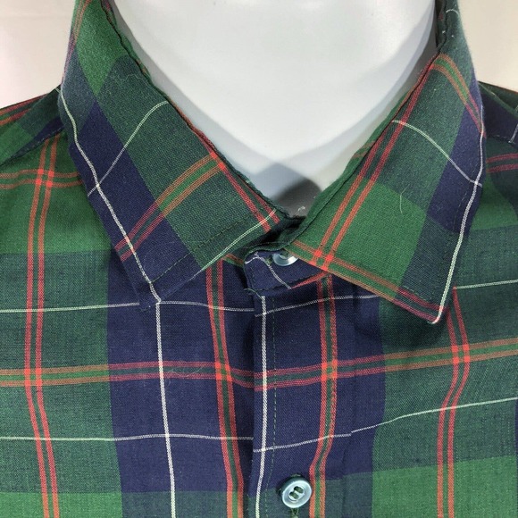VINTAGE DEERFIELD SHIRT MENS SIZE 20 PLAID BUTTON DOWN GREEN USA MADE LONG SLEEV - Picture 2 of 12